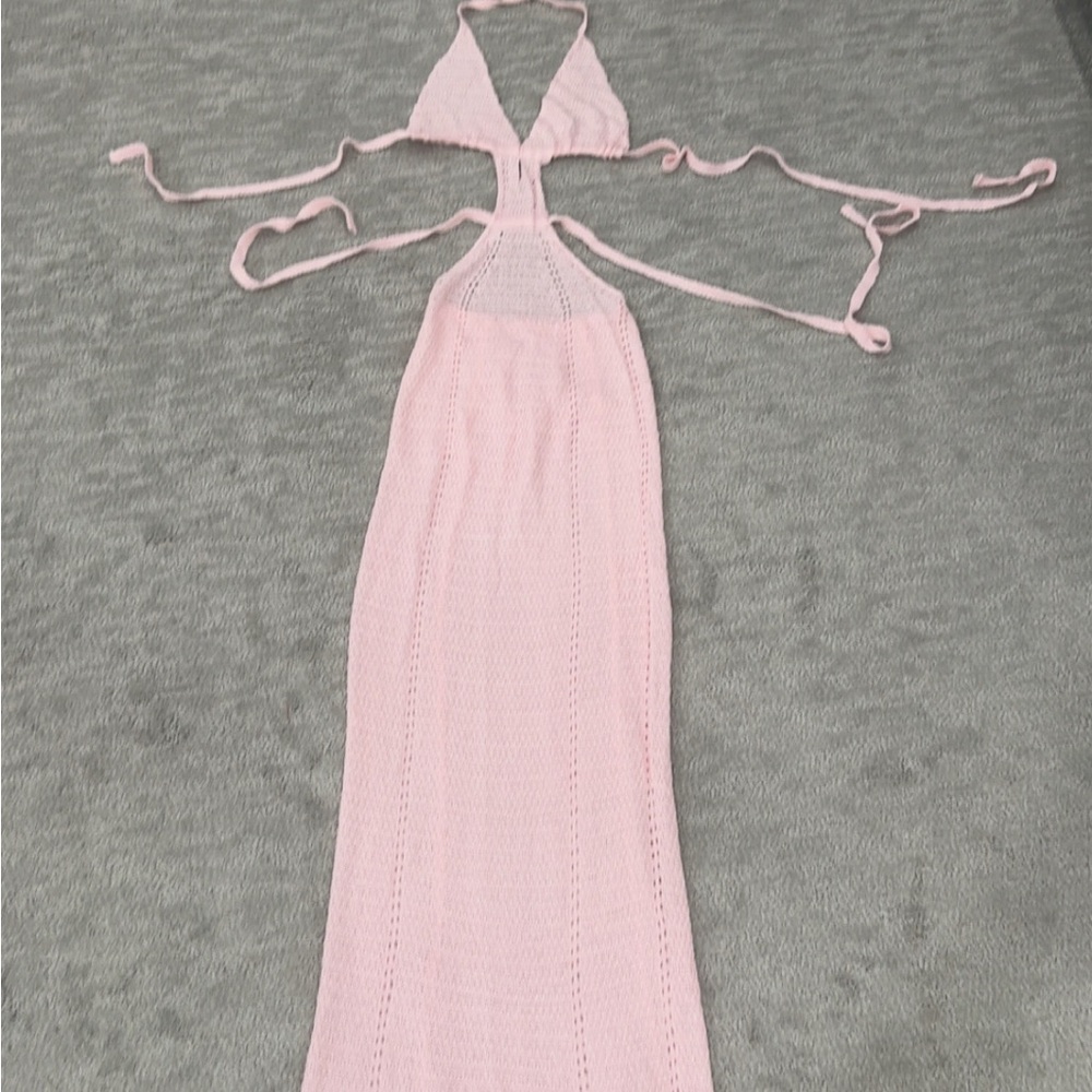 Elegant Pink Knit Halter Dress